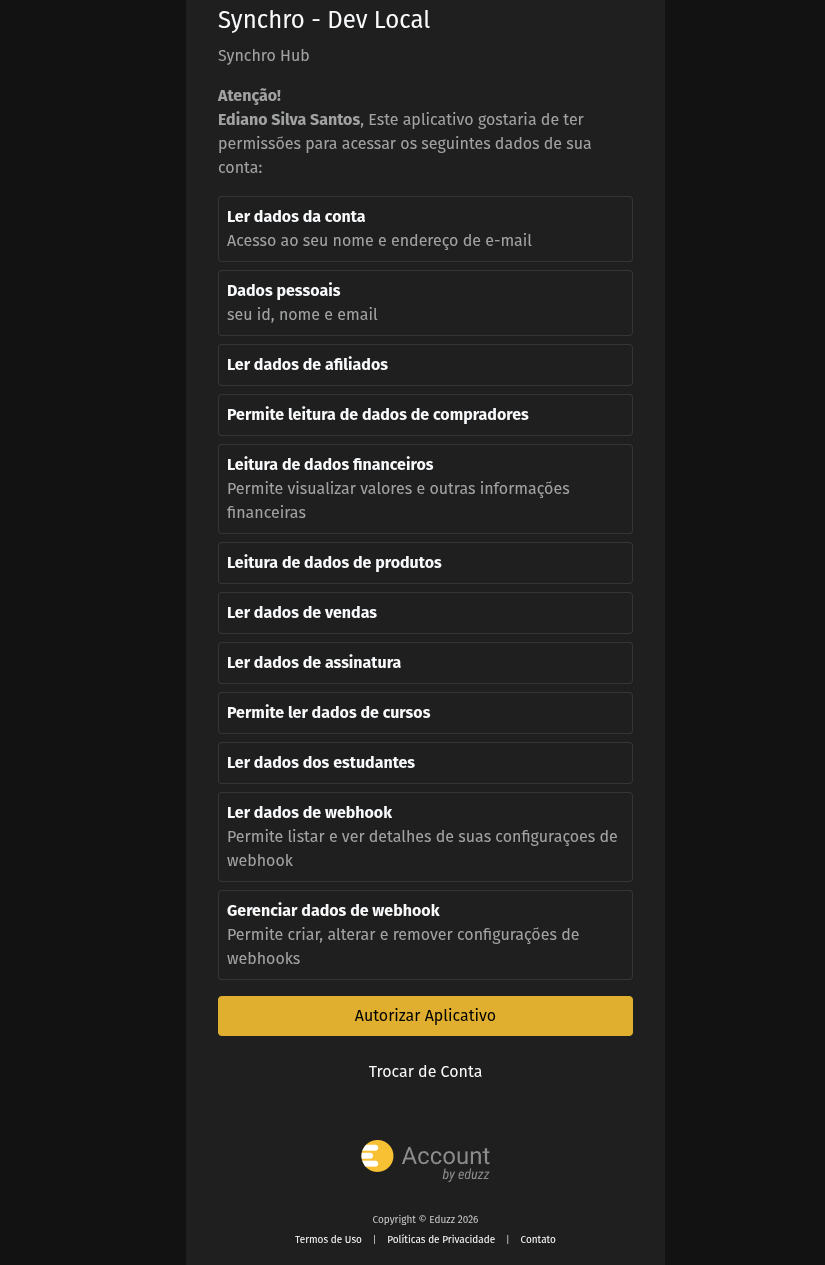 Tela de autorização OAuth da Eduzz