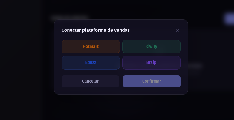 Modal de seleção de plataforma