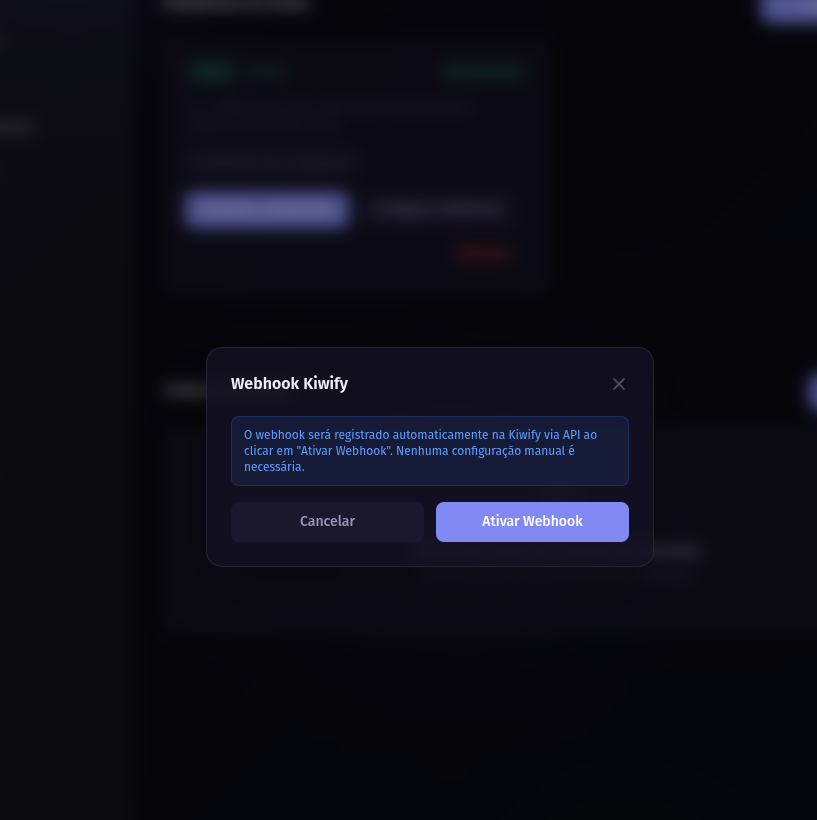 Modal de ativação automática do webhook